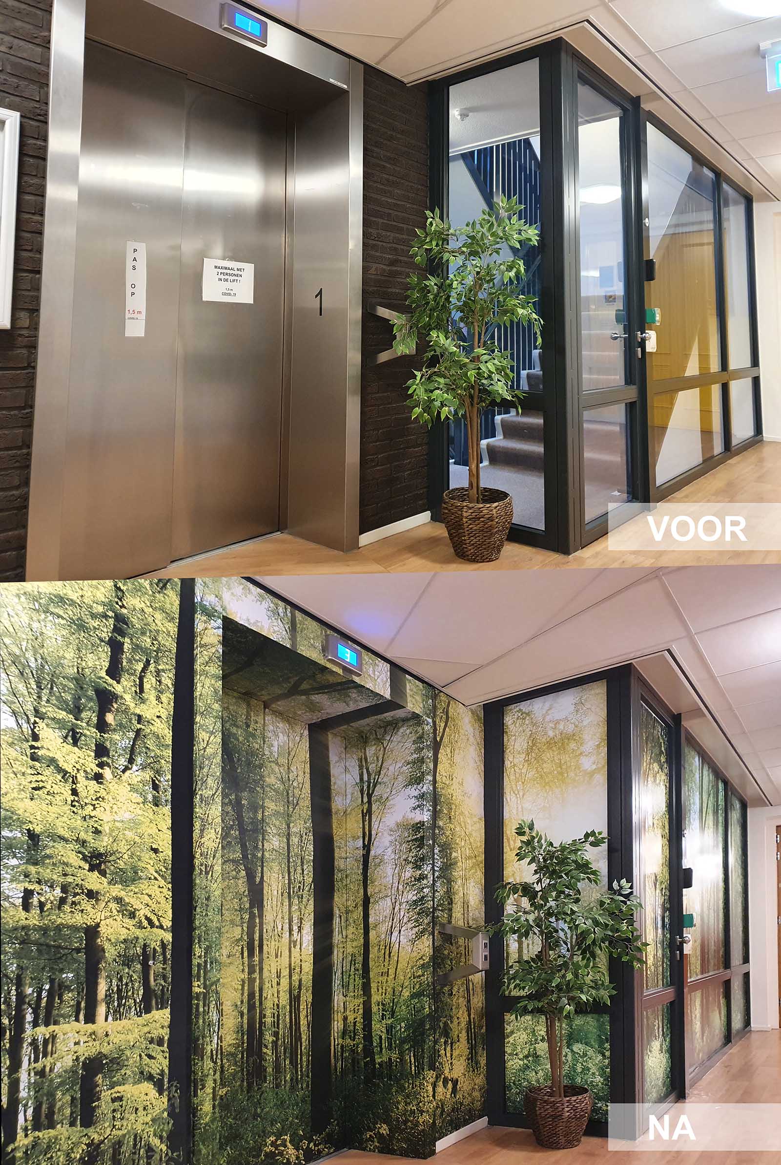 wrappen van lift en wanden in verzorgingshuis