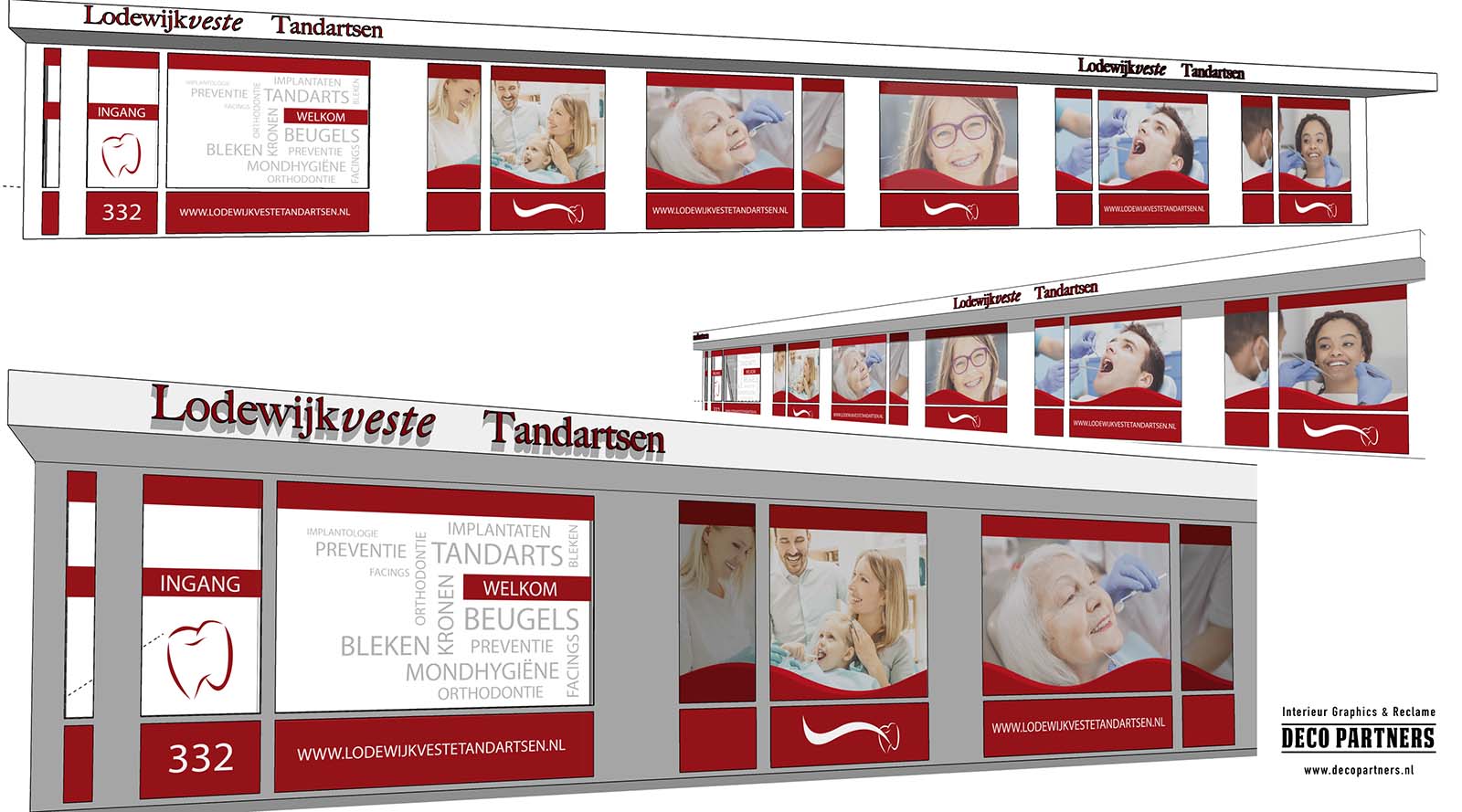3D ontwerpvoorstel voor reclame met raambestickering op maat